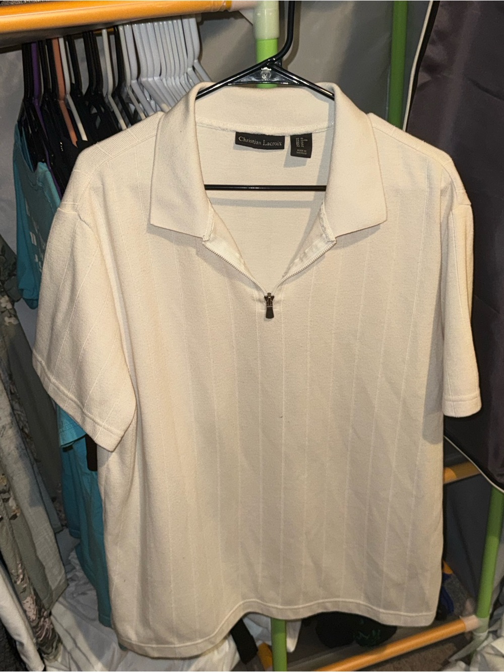 Christian Lacroix Cream Short-Sleeve Zip Polo